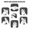 Proper hand washing instruction black vector icons Royalty Free Stock Photo