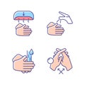 Proper handwashing RGB color icons set