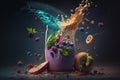 proper nutrition, smoothie freshes splash, Blended fruit smoothies ecological food, healthy lifestyle. Bright mixed Royalty Free Stock Photo