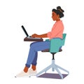 Proper Pose Working On Pc, Female Character Sits With A Straight Back, Elbows At 90 Degrees On The Desk Royalty Free Stock Photo