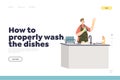 Properly wash dishes concept of landing page with male cleaning house busy with housekeeping chores