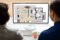 Property Floor Plan. Designer Doing Real Estate Remodel Royalty Free Stock Photo