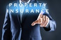 Property insurance concept. Man using virtual screen, closeup Royalty Free Stock Photo