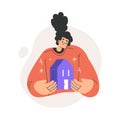 Property Insurance with Happy Woman Character with House Vector Illustration