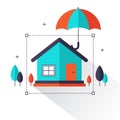 Property insurance - Home real estate protected under umbrella flat style concept create by . Royalty Free Stock Photo