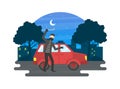 Property Insurance, Protection of a Vehicle from Robbers Vector Illustration