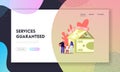 Property Insurance, Universal Basic Income Landing Page Template. Family Characters at Cottage