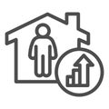 Property investment growth line icon. Home with person and success upward arrow symbol outline style pictogram on white Royalty Free Stock Photo