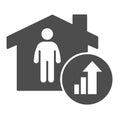 Property investment growth solid icon. Home with person and success upward arrow symbol glyph style pictogram on white Royalty Free Stock Photo