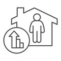 Property investment growth thin line icon. Home with person and success upward arrow symbol outline style pictogram on Royalty Free Stock Photo