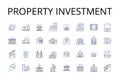 Property investment line icons collection. Real estate, Land purchase, Home buying, Asset acquisition, Investment