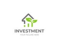 Property investment logo template. House and growth graph with sprout vector design