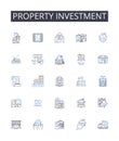 Property investment line icons collection. Real estate, Land purchase, Home buying, Asset acquisition, Investment