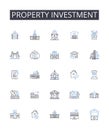 Property investment line icons collection. Real estate, Land purchase, Home buying, Asset acquisition, Investment