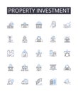 Property investment line icons collection. Real estate, Land purchase, Home buying, Asset acquisition, Investment