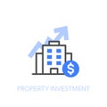 Property investment symbol with a building and growing curve