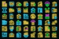 Property investments icons set vector neon Royalty Free Stock Photo