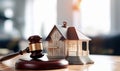 Property Justice Miniature Model House and Judge\'s Gavel in Legal Concept - Generative AI