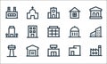 property line icons. linear set. quality vector line set such as factory, station, radio tower, warehouse, garage, office building