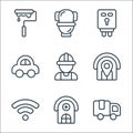 Property line icons. linear set. quality vector line set such as truck, hospital, wifi, house, car