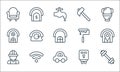 Property line icons. linear set. quality vector line set such as gym, car, wifi, hospital, paint roller, hammer