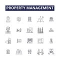 Property management line vector icons and signs. Management, Rent, Landlord, Tenant, Lease, Real, Estate, Maintenance Royalty Free Stock Photo