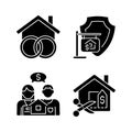 Property purchasing legal features black glyph icons set on white space