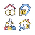 Property purchasing legal features RGB color icons set