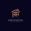 Property real estate company logo with house roof and window icon shape as initial alphabet word symbol