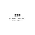 Property rental theme. Vector hand drawn minimal logo template with a window silhouette.