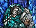 The prophet Isaiah, detail of stained glass window in St. James church in Hohenberg, Germany