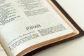 Prophet Jonah Bible Book on white background. A close-up Royalty Free Stock Photo