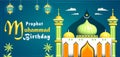 Prophet Muhammad Birthday, 3d illustration majestic green mosque