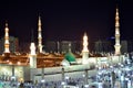 Prophet's Mosque green dome at night
