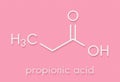 Propionic acid propanoic acid molecule. Used as preservative in food. Skeletal formula. Royalty Free Stock Photo