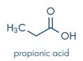 Propionic acid propanoic acid molecule. Used as preservative in food. Skeletal formula. Royalty Free Stock Photo