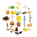 Propolis honey apiary icons set, isometric style