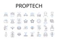 Proptech line icons collection. Property technology, Real estate tech, Proprietary technology, Building technology