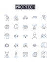 Proptech line icons collection. Property technology, Real estate tech, Proprietary technology, Building technology