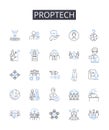 Proptech line icons collection. Property technology, Real estate tech, Proprietary technology, Building technology