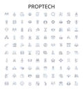 Proptech outline icons collection. Proptech, Real Estate, Innovation, Technology, AI, Digital, Automation vector