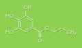 Propyl gallate antioxidant food additive molecule. Skeletal formula.