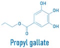 Propyl gallate or propyl 3,4,5-trihydroxybenzoate antioxidant food additive molecule. Skeletal formula.