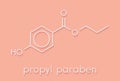 Propyl paraben preservative molecule. Used in food and cosmetics. Skeletal formula.