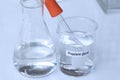 Propylene glycol in container, chemical analysis in laboratory