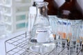 Propylene glycol in container, chemical analysis in laboratory