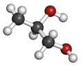 Propylene glycol 1,2-propanediol molecule. Used as solvent in pharmaceutical drugs, as food additive, in de-icing solutions, etc