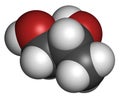 Propylene glycol 1,2-propanediol molecule. Used as solvent in pharmaceutical drugs, as food additive, in de-icing solutions, etc