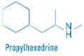 Propylhexedrine molecule. Used as nasal decongestant and stimulant. Skeletal formula.