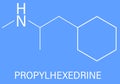 Propylhexedrine molecule. Used as nasal decongestant and stimulant. Skeletal formula.